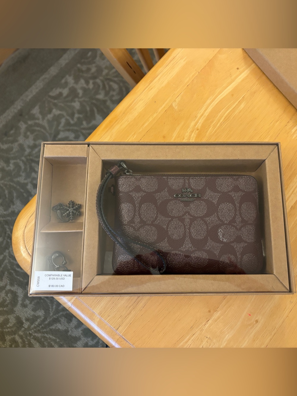 Coach Brown Signature Zip Wristlet with Silver Hardware